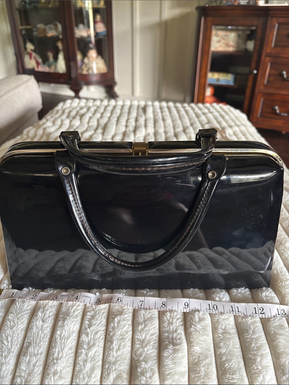 1950s vintage retro Dover Black Patent Top-Handle Women's Bag